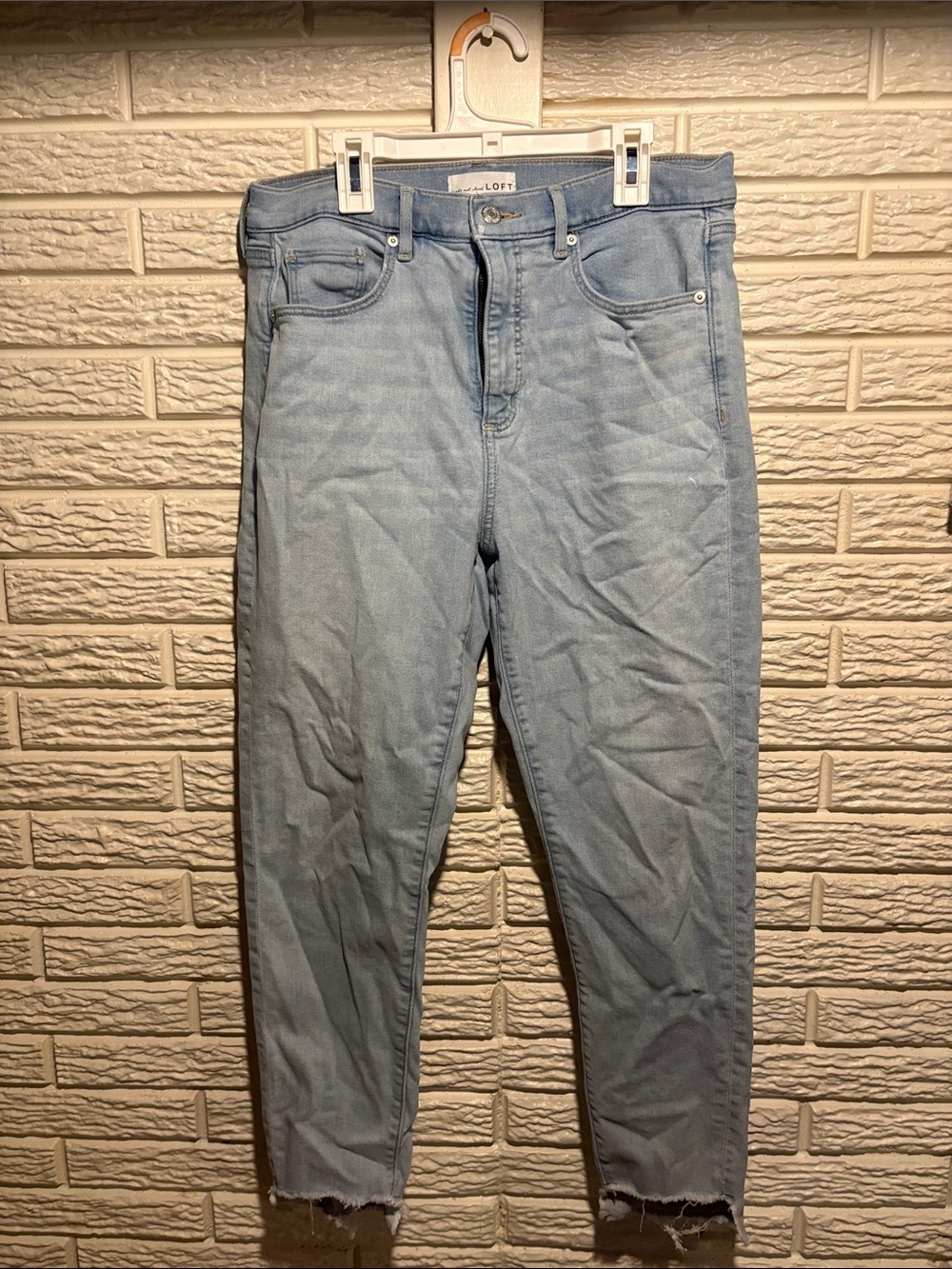LOFT Light Blue High-Rise Cropped Jeans with Frayed Hem